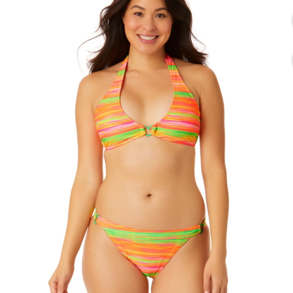 Striped Bikini Bottom No Boundaries Stripe Print Heart Trim Swimsuit Size 15